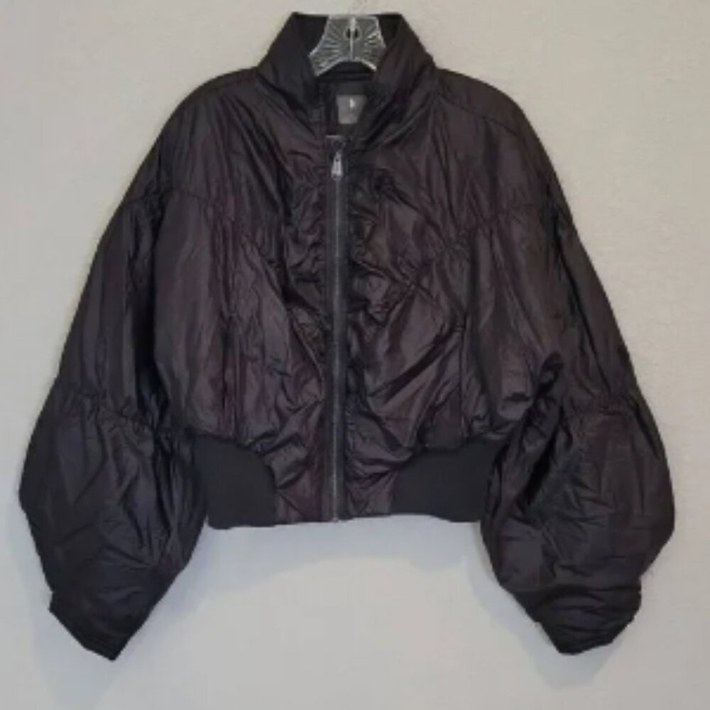 Free People Movement Black Glitz Blitz Bomber Jacket Size L